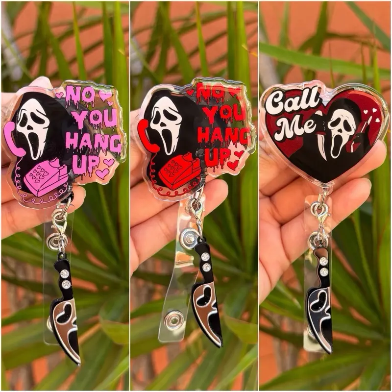 ID BADGRE REELS , CUTE FUNNY , GHOST , HALLOWEEN , HORROR , NO YOU HANG UP , CALL ME healthcare worker Retractable Badge Holder