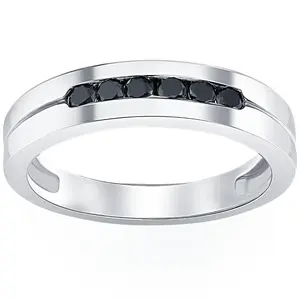 Mens 14K White Gold Black 1/4ct Diamond Wedding Ring