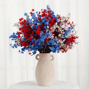 15pcs 4th of July Artificial Flowers - Real Touch Petals Patriotic Red White & Blue Floral Arrangement, High-Quality Plastic Gypsophila for Indoor/Outdoor Independence Day Home Decor, Table Centerpieces, No Maintenance Holiday Decoration, I