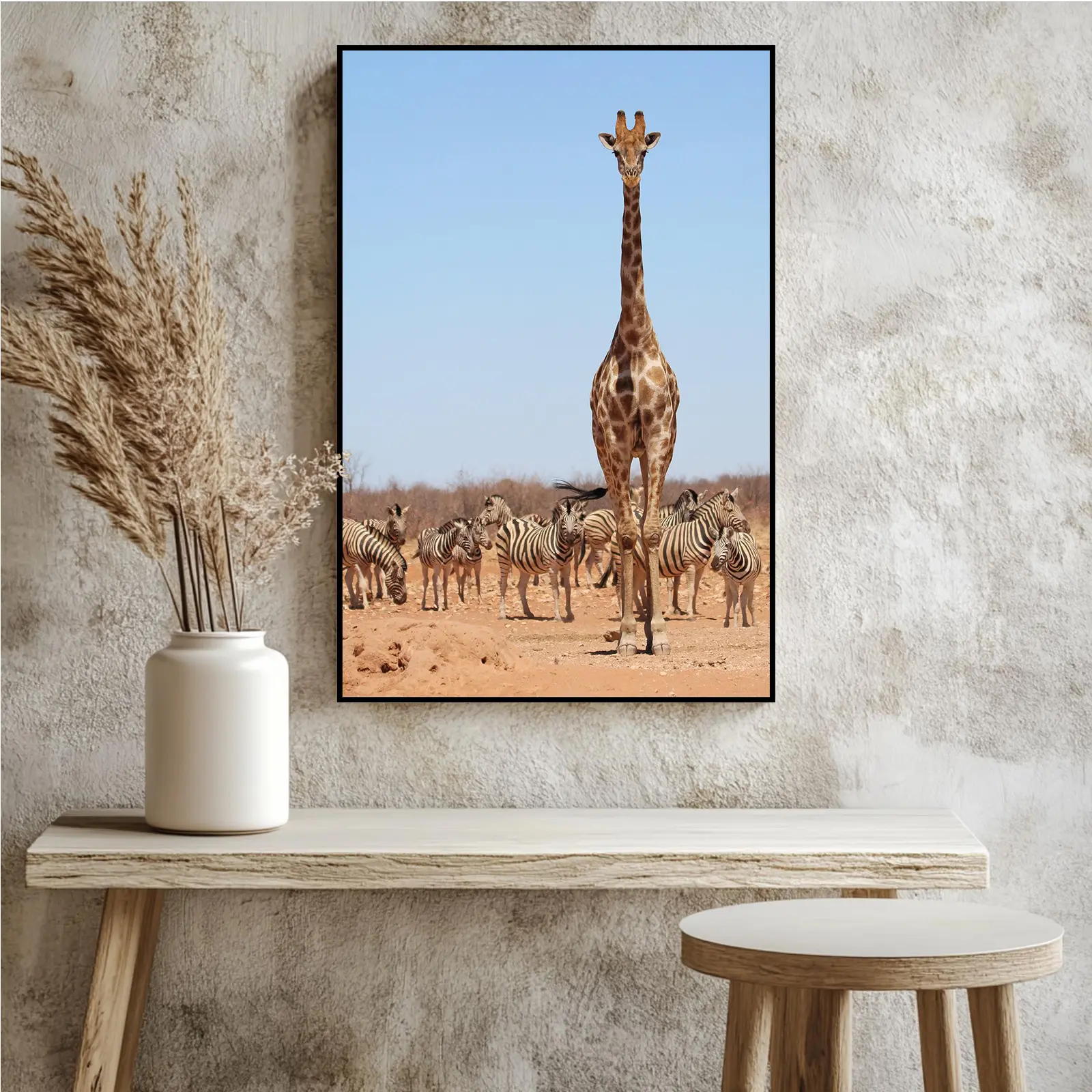 Artistic African Wildlife Animal Print Canvas Poster - Unframed Giraffe & Zebra Herd Wall Art, Natural Home Decoration for Animal Lovers, Kids Rooms & Bedroom Wall Decor Educational Gift