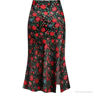 Leopard Print Skirt for Women Cheetah High Waist Silk Satin Elasticized SkirtsC32FixEasyHardware
