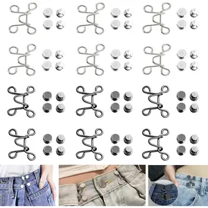 12 Set  Tightener, Adjustable  Buckle Set, Jean Buttons Pins, No Sewing Required, Jeans Button Replacement Clips for Women's Skirts and Pants