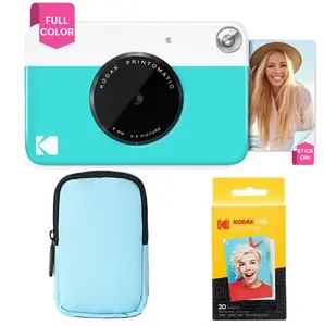 Kodak Printomatic Instant Camera Bundle with Soft Case & 20-Pack Zink Photo Paper, 2x3 Sticky-Back, Ideal for Gifts - Blue