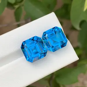 Excellent Square Cut Electric Topaz Pair, Blue Gemstone, Elegant Design, Unique Shape