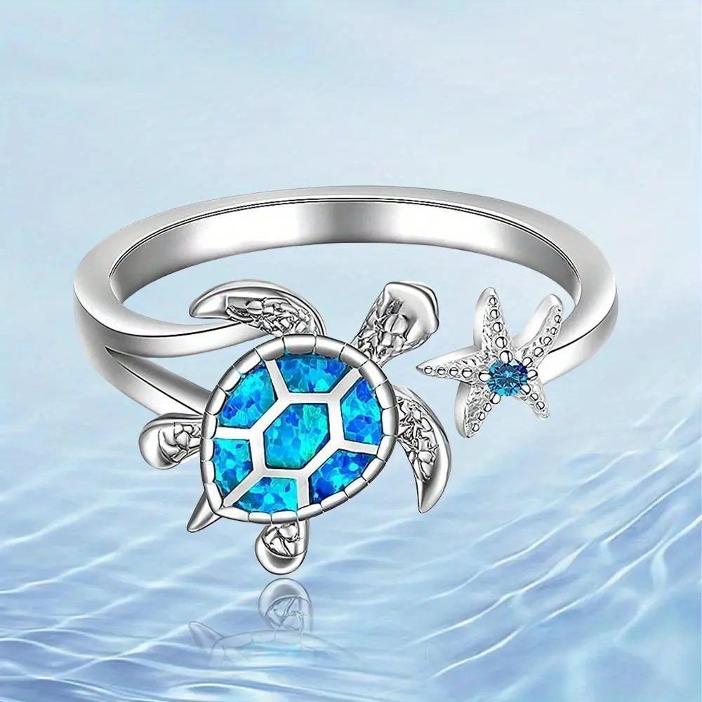 Unisex Turtle Shape Costume Ring with Starfish Accent, Fashion Jewelry Accessory, Ideal for Birthday or Christmas Gifts