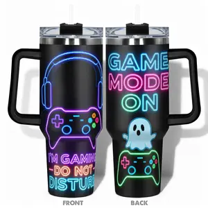 1pc 40oz/30oz/22oz/20oz/14oz Cup Stainless Steel Reusable Vacuum Insulated Tumbler With Neon Gaming Controller and Ghost Design, Leakproof Large Capacity, Needed for Gym, Hiking, Travel Ideal Birthday Christmas Gift Perfect Gift