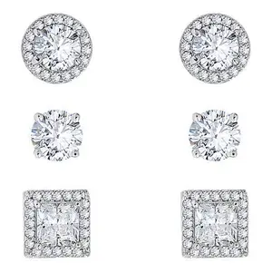 Radiance by Absolute™ 11.58ctw Round Halo Stud Earrings 3-piece Set