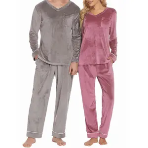 Men Couples Matching Warm Pajamas Sets Velvet PJs Set Soft Sleeping Suit Loungewear Velour Long Sleeve Sleepwear Plus Size