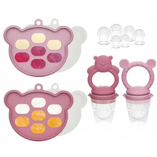 Baby Fruit Food Feeder Breastmilk Popsicle Molds for Teething Relief, Silicone Freezer Tray with Lid - BPA-Free