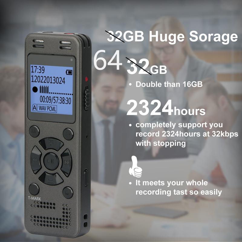 64GB Digital Voice Recorder for Lectures Meetings - 4648 Hours Voice Activated Recording Device Audio Recorder with Playback, Password