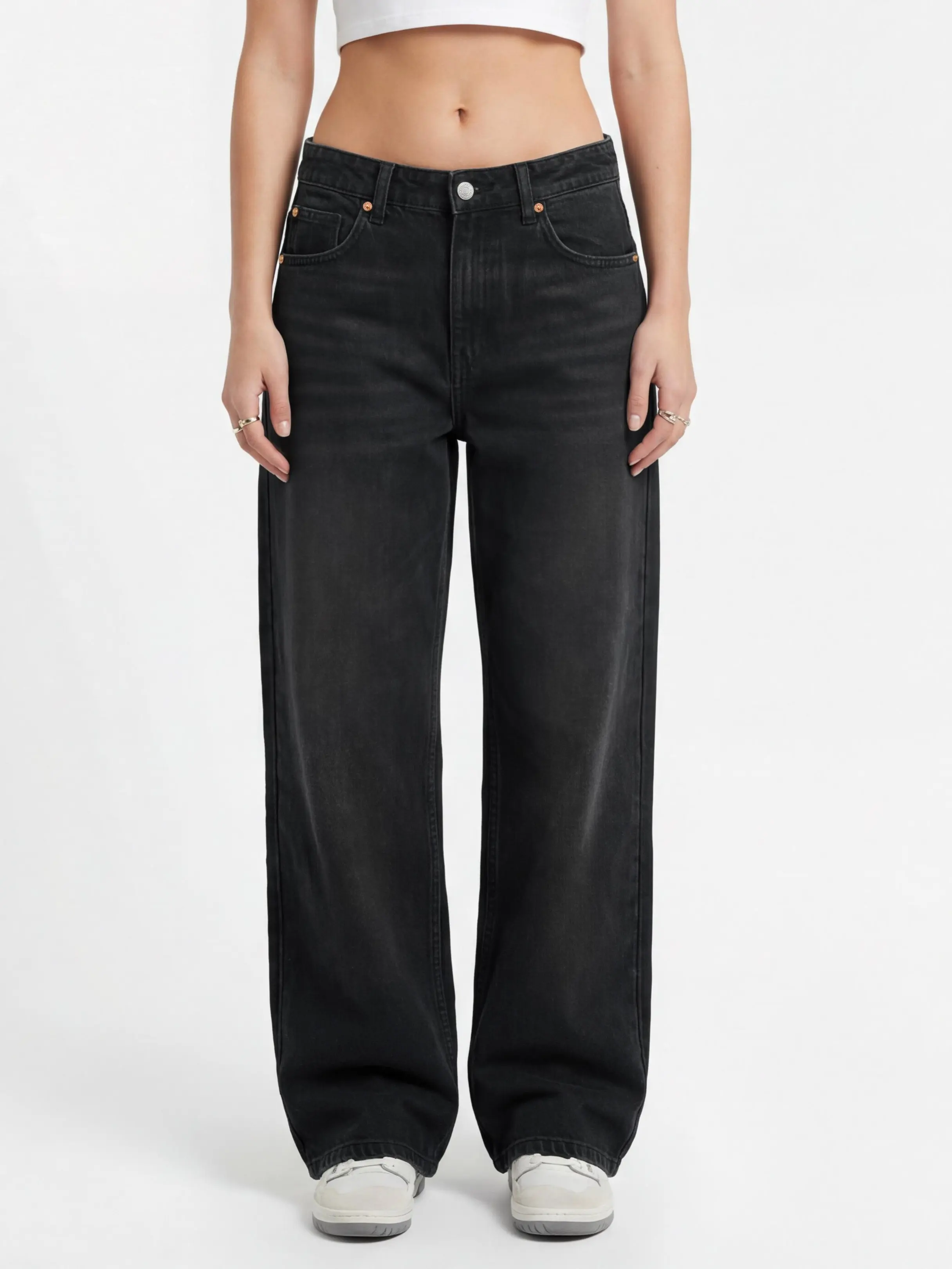Baggy Low Rise Wide Leg Jeans for Women Washed Vintage Denim Pants Y2k Streetwear Casual Daily School Outfit, Black