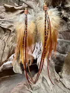 The Amanda – 8-inch Brown Grizzly Feather Earrings