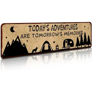 Rustic Camper Metal Aluminium Decor Sign 4" by 16", Home RV Camper Accessories Wall Décor Gift Idea for Friend Family Motorhomes/Farmhouse RV Camping-Today's Adventures
