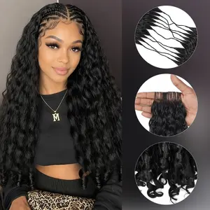 Ourwigs Loose Wave with Curl Ends Feather Crochet Yaki Sythetic Extension Pre Separated Knotless Crochet Hair Micro Bundles With Loop For Reusable Boho Braids 24Inch 90g 50Strands