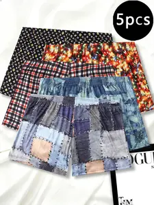 Men's Vintage Fashion Breathable Comfort Plaid Boxer Shorts, Loose Fit Contrast Binding Casual Underwear, 4 Pack Daily Wear