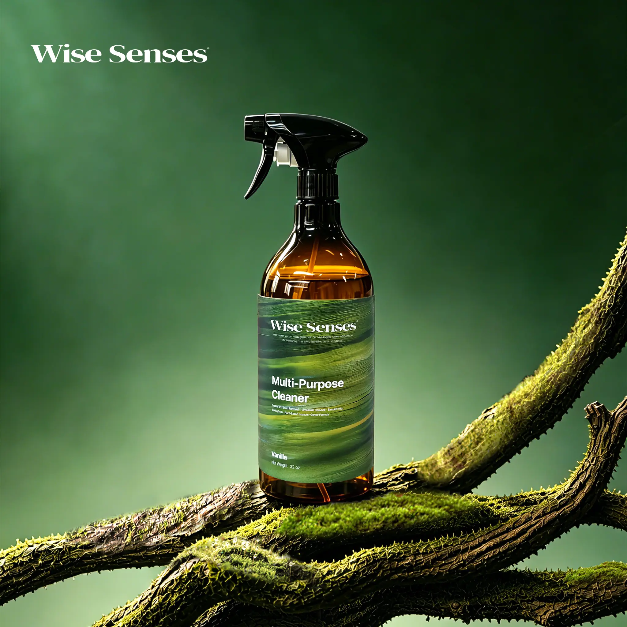 Wise Senses Multi-Purpose All Surface Cleaner Spray - 32oz Single Bottle, 99.9% Antibacterial Baking Soda Formula, Vanilla Scent, Dual Modes, Daily Household Cleaning Supply