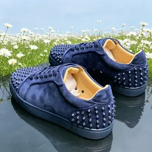 New men's trendy blue lace-up stylish low-top premium rivet comfortable versatile casual shoes