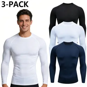 3 Pack Men's Compression Long Sleeve Shirts Quick Dry Moisture Wicking Gym Workout Tops