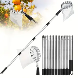 Fruit Picker Pole with Basket Telescoping, 11FT Adjustable Length Fruits Picker Tool with Lightweight Stainless Steel Pole and Big Non Woven Basket Fruits Catcher Tree Picker for Apples Mango Lemon Orange