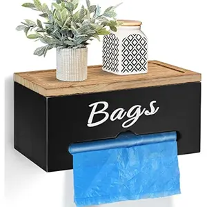 Anwelynd Rustic Grocery Bag Holder Wall Mounted,Trash Bag Holder with Lid, Trash Bag Roll Holder for Plastic Bags, Trash Bag Dispenser Garbage Bag Dispenser for Home & Kitchen Organization