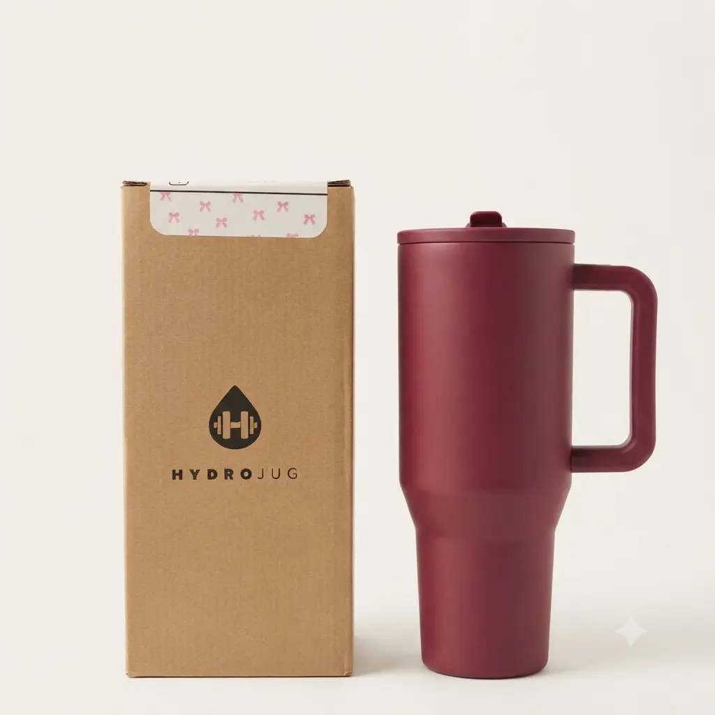 HydroJug Insulated Stainless Steel Water Bottle – 40oz Burgundy Aesthetic Leak-Proof Travel Tumbler with Handle & Straw
