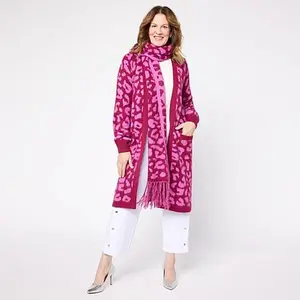 C. Wonder C Wonder Jacquard Knit Coatigan Topper with Scarf