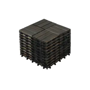 YYDS Acacia Wood Interlocking Deck Tiles Checker Pattern, 10PCS 12" x 12" Square Dark Brown Acacia Hardwood Outdoor Flooring for Patio, Bancony, Pool Side,...