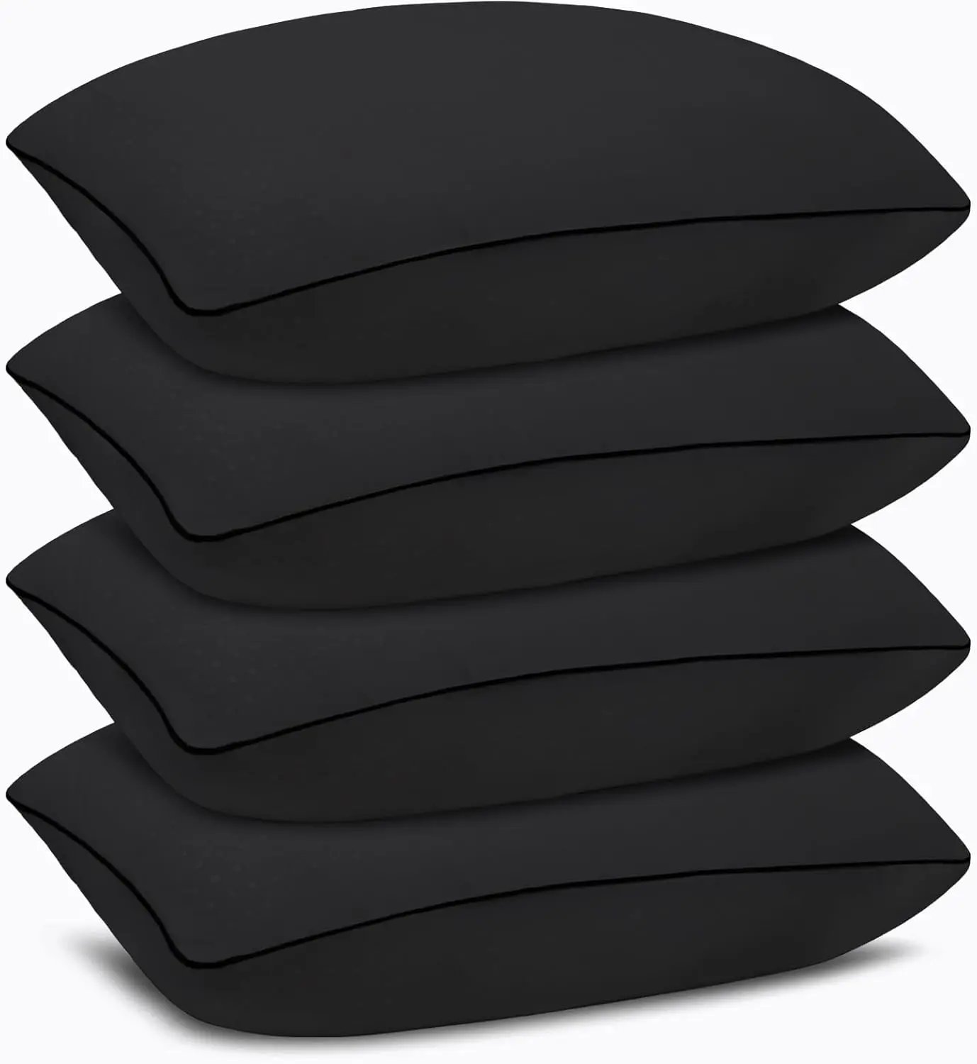 Standard Size Microfibre Bed Pillows (Pack of 4, Black) - Breathable Luxury Hotel Pillows for Sleeping, Comfortable, Supportive, Machine Washable, Tumble Dry at Low Temperature for Side Sleepers