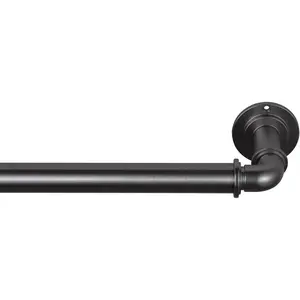 Industrial Room Darkening Collection 1 1/8" diameter Industrial Curtain Rod Set with Steel Wall Mounted Expandable Curtain Rod, Blocks Light, Fits 16" to 32" Windows, Graphite