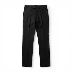 Slim Fit Tuxedo Pants With Diamond & Black Studs Flat Front No Pleats Black Side Satin Line