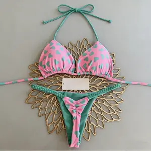 Women's Sexy Halter Bikini Set Triangle Top String Swimwear Two Piece Swimsuits Cheeky Bathing Suit