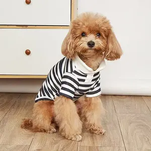 Dog Striped Polo Shirt, Casual Round Neck Pet Clothing, Nylon Fabric, Medium Size, Spring&fall Wear, Suitable for Small Dogs, Puppy, Poodle & Cats