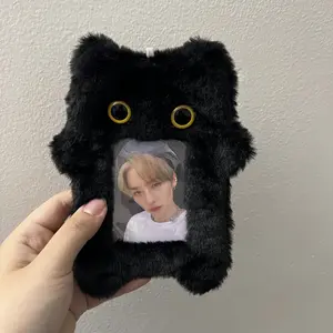 Cute Black Cat Plush Photocard Holder Kpop Deco