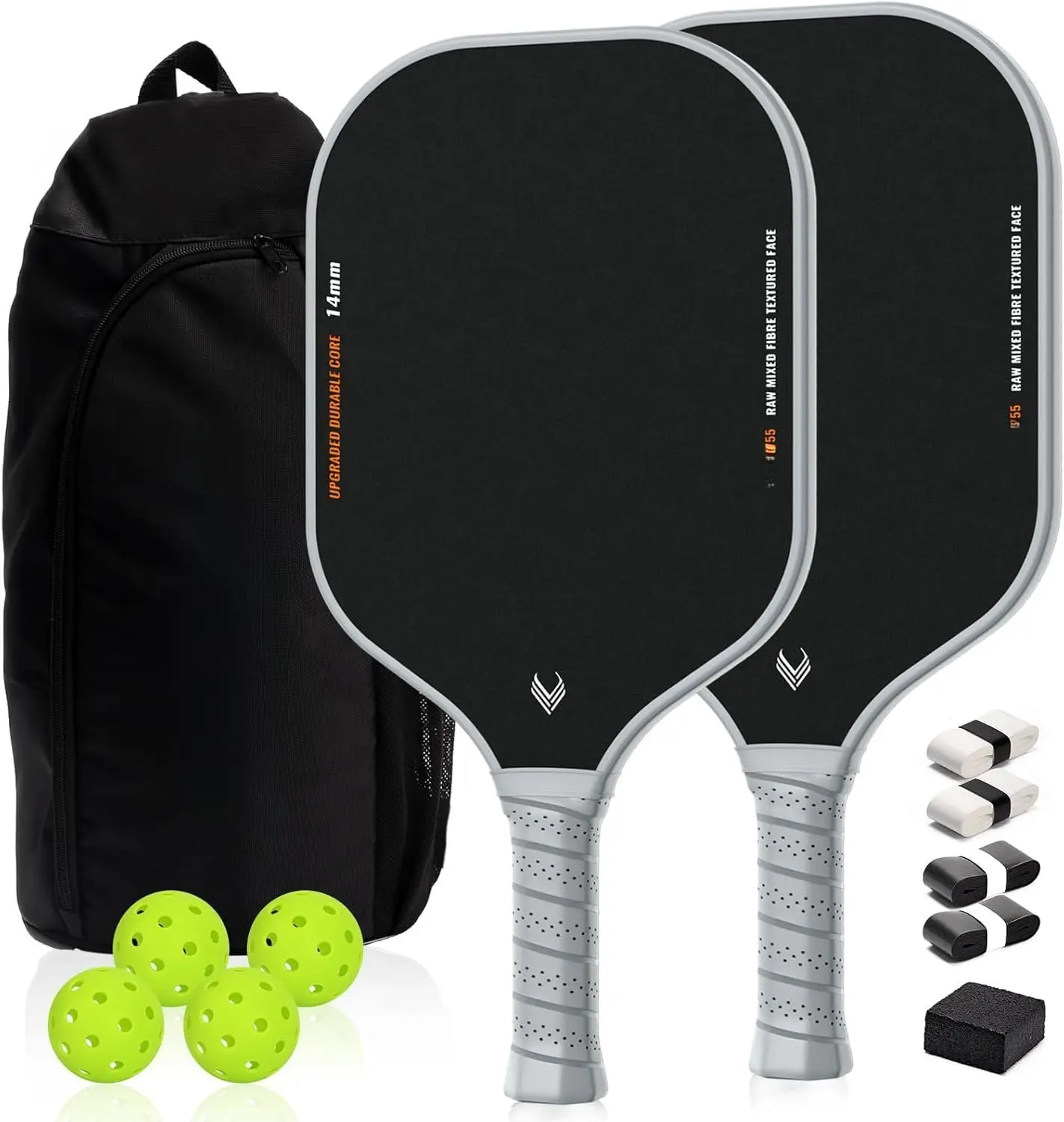 Pickleball Paddles Set of 2, Lightweight  Carbon and Glass Fiber Surface Pickleball Racket Set with 14mm PP Honeycomb Core, USAPA Compliant, 4 Pickle Balls, 4 Tapes, 1Bag, 1 Paddle Cleaner