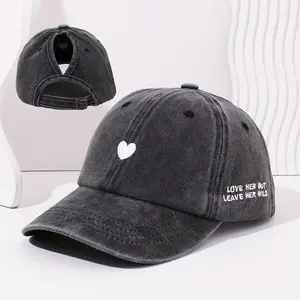 1 Women's Embroidered Ponytail Baseball Cap with Heart and Letter Embroidery Design, a Breathable and Lightweight Spring/summer Snapback Hat Suitable for Outdoor Activities, Travel, and Vacations
