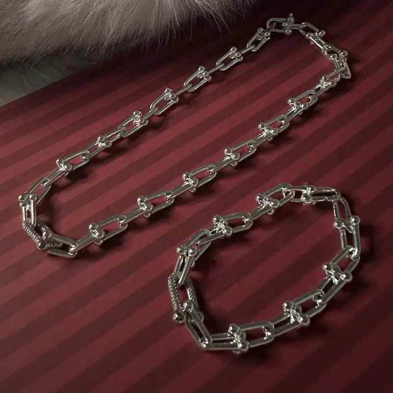 925 Italy Sterling Silver U Link Necklace and Bracelets