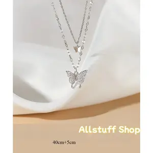 2024 Minimalist Double-Layer Butterfly Necklaces for Women, Unique Lightweight Luxury Collarbone Neck Chain Accessory