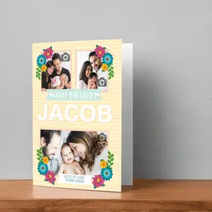 Custom Happy Birthday Photo Collage Card with Name – Personalized 5x7 Folded Card (Opens to 10x7) – Turn your favorite memories into a beautiful keepsake and make their birthday unforgettable with a gift made just for them
