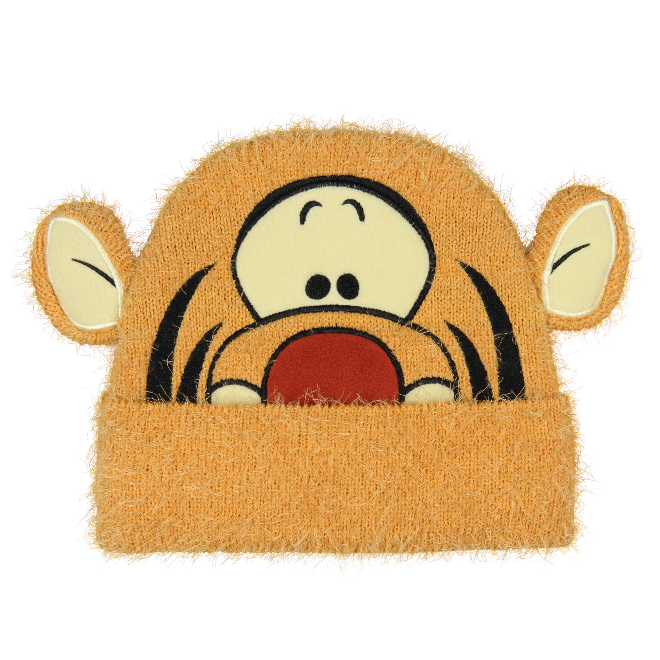 Disney Winnie the Pooh Tigger Felt Hat - Cozy Beanie, Embroidered Headwear, Soft Fuzzy Yarn, 3D Ears, Character Face, Knit Cuff Skull Cap, Textured Look, OSFM