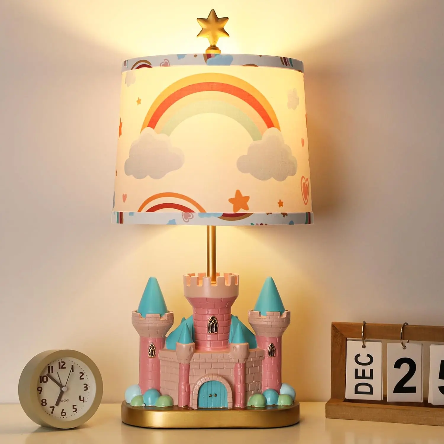 Castle Bedside Table Lamp for Kid,Pink Princess Nursery Lamp for Girl Bedroom Nightstand Decor,Cute Desk Lamp for Study Room,1 LED Bulb Included