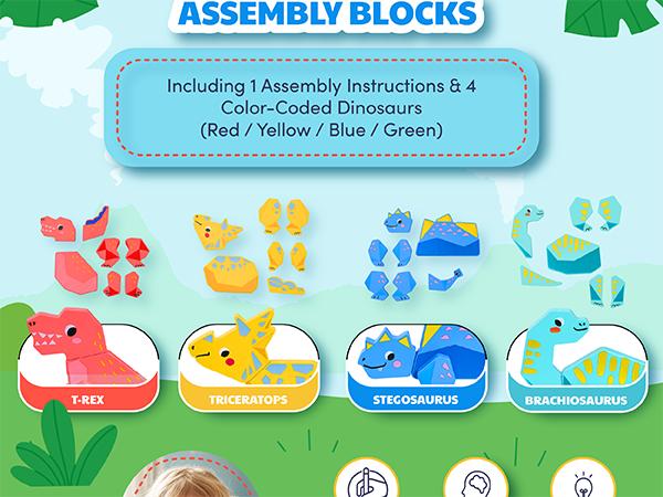 JoyCat Magnetic Wooden Dinosaur Building Blocks Set, Montessori STEM Early Learning Fine Motor Toy for Toddlers 1-3, Build-and-Take-Apart Playset, Kids' Gift, Magnetic Building Blocks summerwins