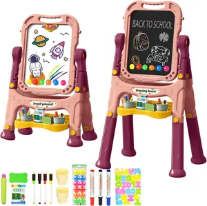 Kids Art Easel, Adjustable Drawing White Board & Chalk Board, Toddler Double Sided Easel with Painting Accessories, Birthday Gift for Girls Boy Age 3 4 5 (Orange)