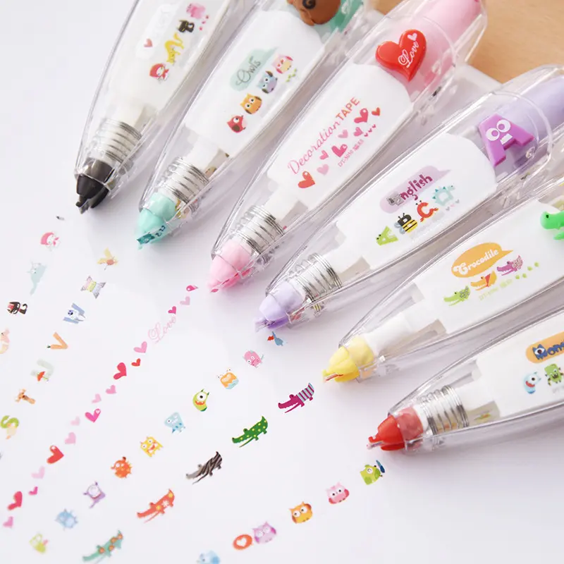 Noluck Decorative Tape Pen - Portable 3D Cartoon Press-Type Correction Roller Pen, Easy to Use for DIY Crafts, Photo Albums, Perfect Gift for Students (Office Stationery Writing Tool)