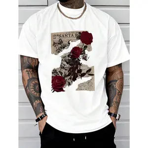 Cotton Short Sleeve  T-Shirt Rose Print Comfort T-shirt - Men's Outdoor Casual - Fashion and Coexist