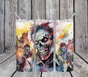 20 oz Zombie Stainless Steel Tumbler; Includes Plastic Straw and Lid Drinkware Flasks Portable