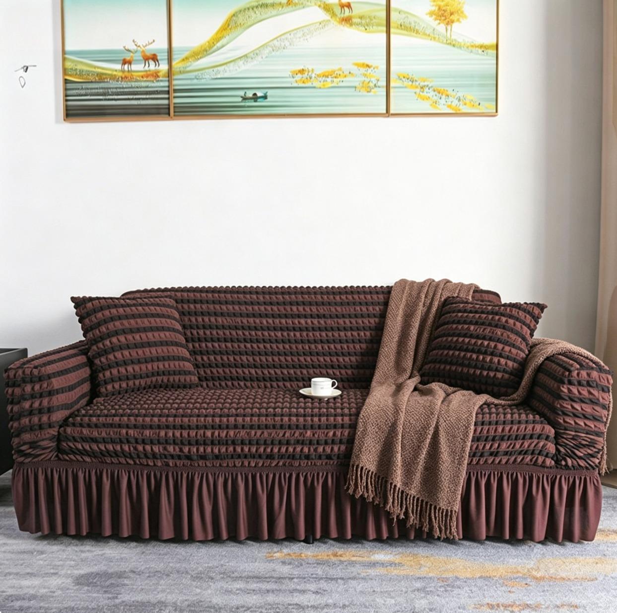 Rich Chocolate Bubble Weave Slipcover | Stretchy Protector for Traditional & Modern Couches