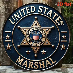 1pc Marshal Badge Replica - 8-Inch Round French & English Insignia, Vintage Sheriff Star Emblem Wall Decor for, Office, Bar - Authentic Style Plaque ( Use Only), Perfect for Room Decor Vintage Metal Sign