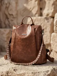 Large Capacity Fashion Backpack, Marled Retro Soft Leather, Versatile Crossbody & Shoulder Bag, Anti-Theft Commuter Bag for Women, Traveler Essentials Backpack