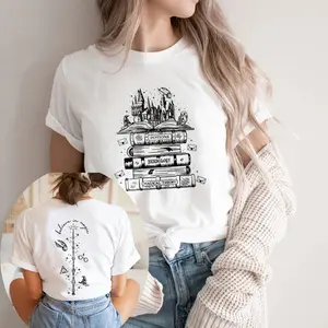 2026 Viral Trend Wizard Castle Magic Book Graphic T‑Shirt, Cute Wizard School HP‑Inspired Tee, Fun Short Sleeve Magic Castle Printed Top, Unisex Casual Streetwear Fashion for Book & Magic Lovers