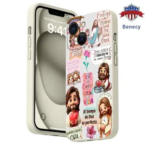 Straight Edge TPU Phone Case for iPhone 15 16 14 Pro Max 13 12 11 XR XS Plus E Cute Colorful Jesus Pattern Drop Protection Shockproof Soft Liquid Silicone Smartphone Cover
